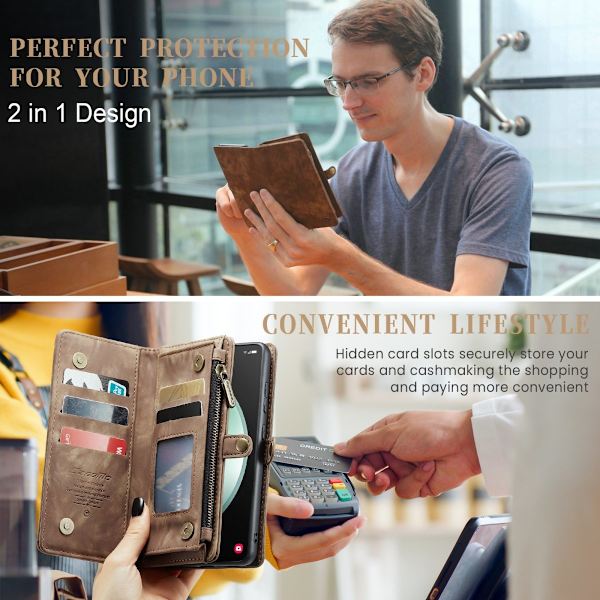 CaseMe Multi-Slot 2 i 1 Plånboksfodral Galaxy S23 FE Brun
