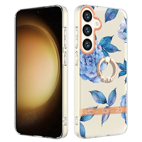 Etui med Ringholder til Samsung Galaxy S24 Blå Blomster