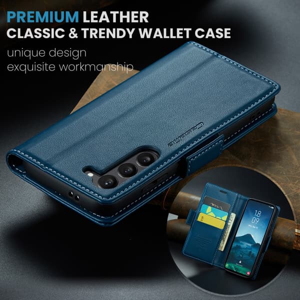 CaseMe Slim Plånboksfodral RFID-skydd Samsung Galaxy S25 Blå