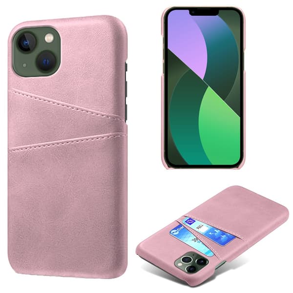 Läderskal Med Kortfack iPhone 15 Rosa