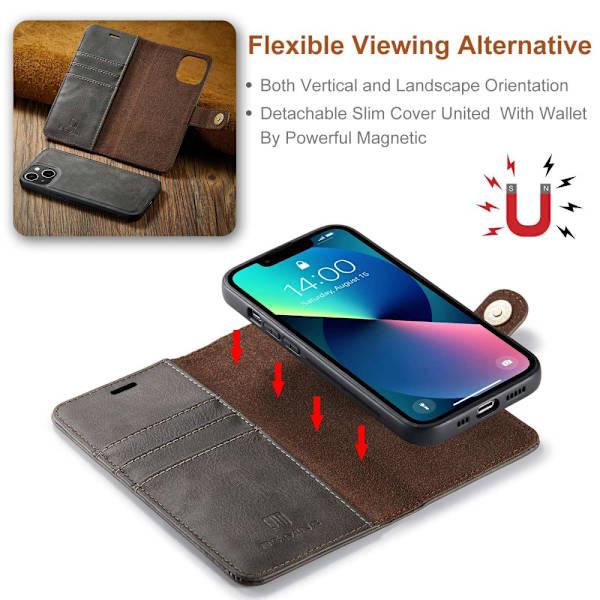 DG.MING 2-in-1 Magnet Wallet iPhone 15 Brown