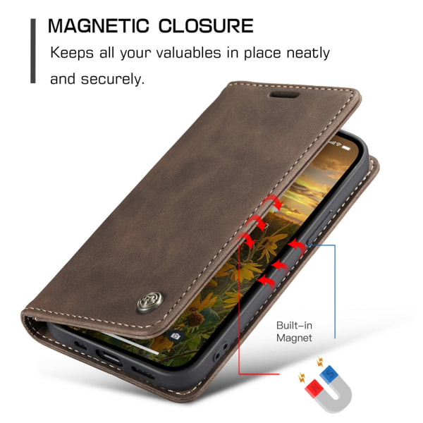 CaseMe Slim Lompakkokotelo iPhone 15 Pro Max Ruskea