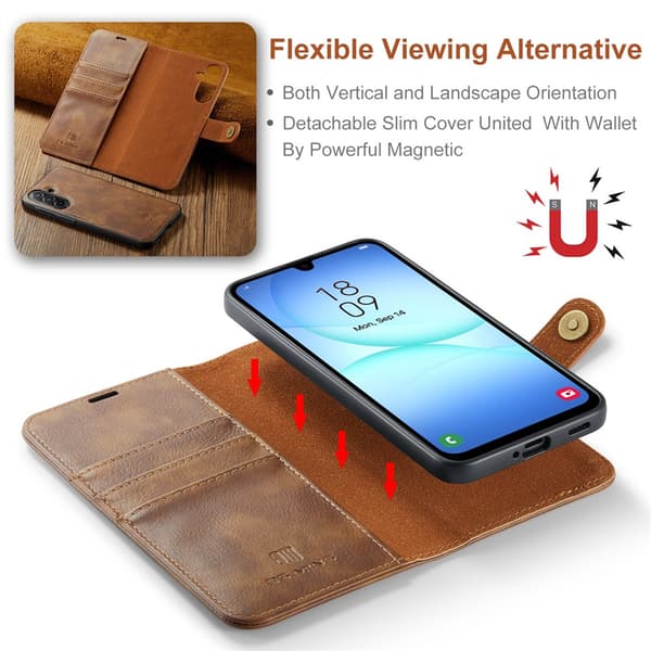 DG.MING 2-in-1 Magnet Wallet Samsung Galaxy A17 Cognac