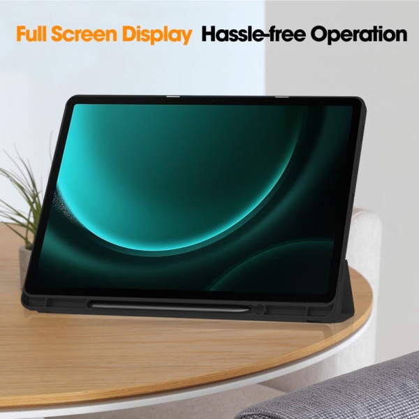 Samsung Galaxy Tab S9 FE Plus Etui Tri-Fold Med Pen-holder Sort