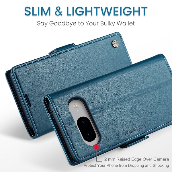 CaseMe Slim Plånboksfodral RFID-skydd Google Pixel 8 Blå