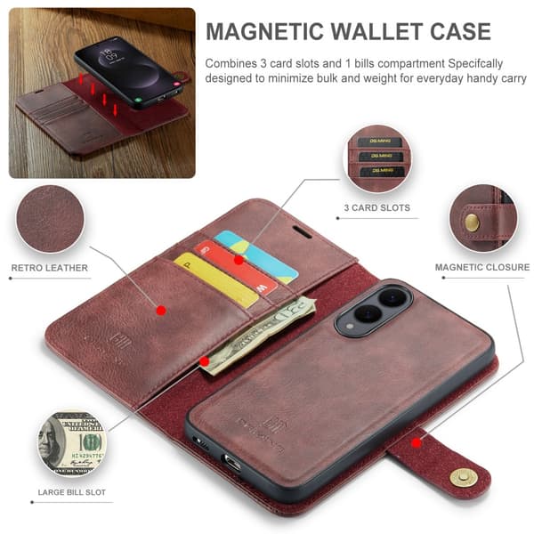 DG.MING 2-in-1 Magnet Wallet Samsung Galaxy S25 Edge Red