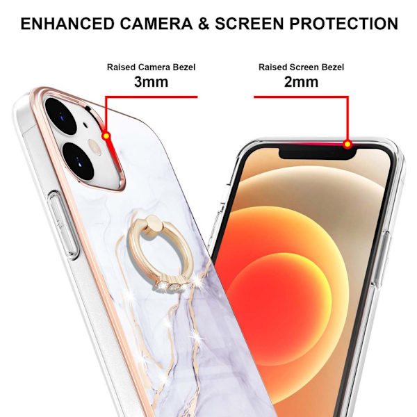 Kuori kääntyvällä rengaspidikkeellä iPhone 12 /12 Pro Valkoinen marmori