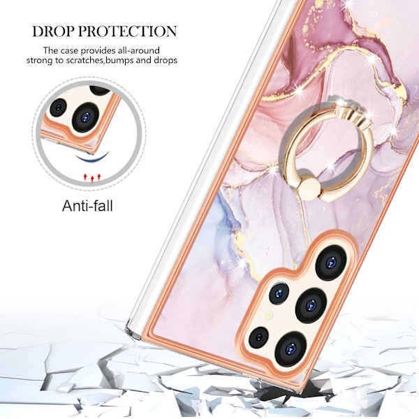 Etui med Ringholder til Samsung Galaxy S24 Ultra Rosé Marmor