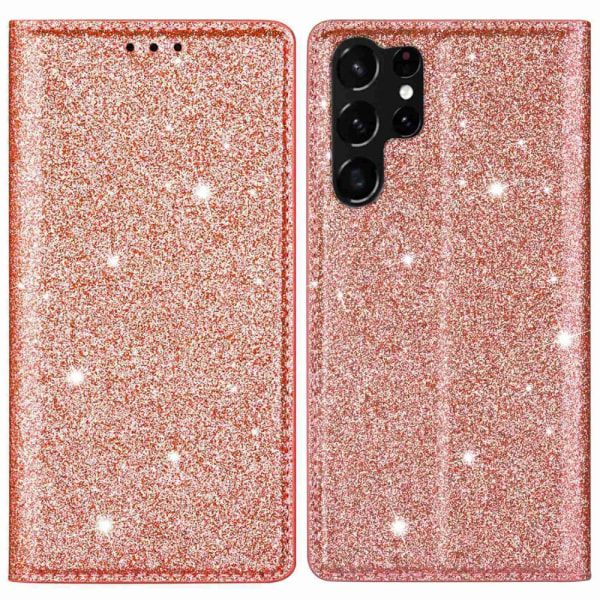 Glitter Plånboksfodral Samsung Galaxy S23 Ultra Roséguld