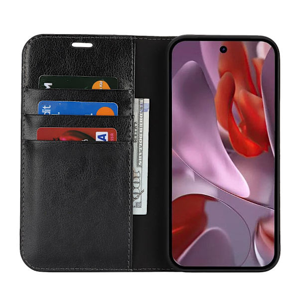 Mobilcover Google Pixel 9a Ægte Læder Sort