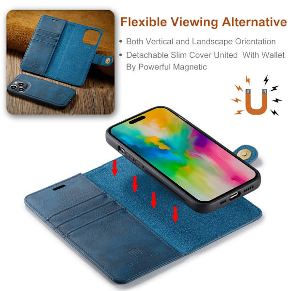 DG.MING 2-in-1 Magnet Wallet iPhone 16 Pro Max Sininen
