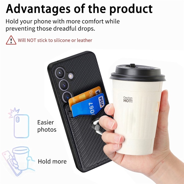 Samsung Galaxy S25 Plus -kotelo Korttitasku + Rengas Hiilikuitu Tekstuuri