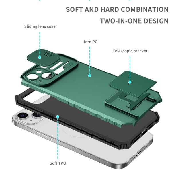 Kickstand Cover iPhone 14 Plus Kamerabeskyttelse Grøn