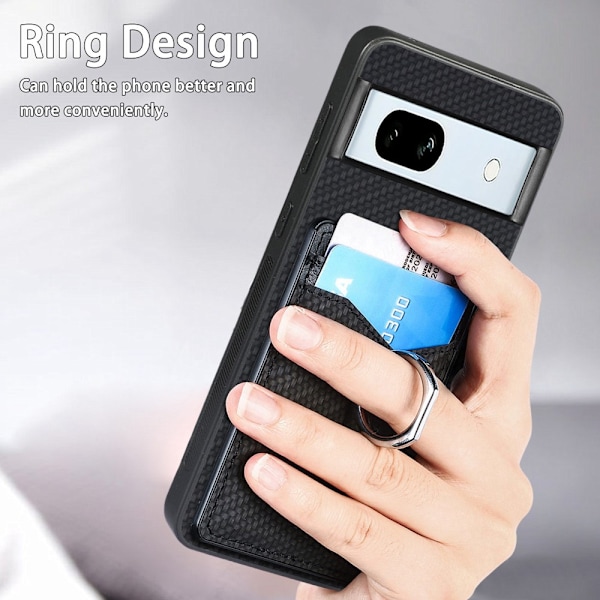Skal Google Pixel 7a Kortfack + Ring Kolfibertextur