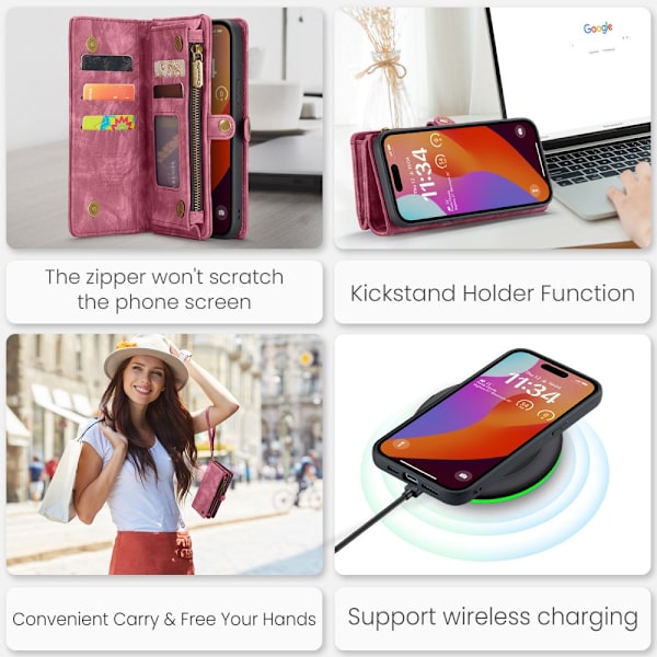 CaseMe Multi-Slot 2 i 1 Pungetui iPhone 16 Pro Rød