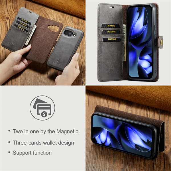DG.MING 2-i-1 Magnet Wallet Google Pixel 9a Brun