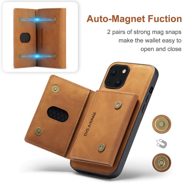 DG.MING 2-i-1 Magnetiskt Skal Med Kortfack iPhone 15 Cognac