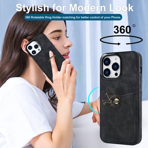 iPhone 14 Pro Max Kortlomme Skal Ring Sort