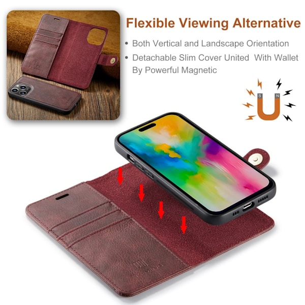 DG.MING 2-in-1 Magnet Wallet iPhone 16 Pro Max Punainen