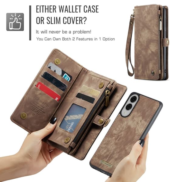 CaseMe Multi-Slot 2 i 1 Plånboksfodral Galaxy S25 Edge Brun