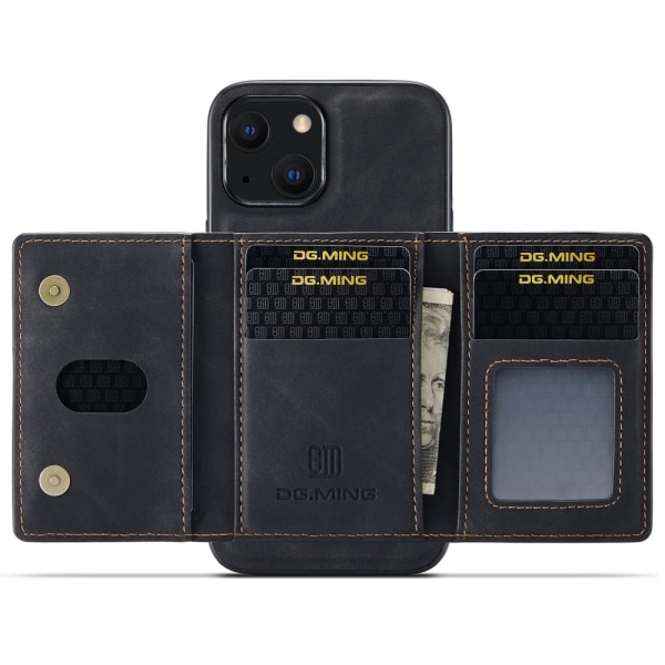 DG.MING 2 i 1 magnetisk kortplatsfodral iPhone 14 Plus Svart