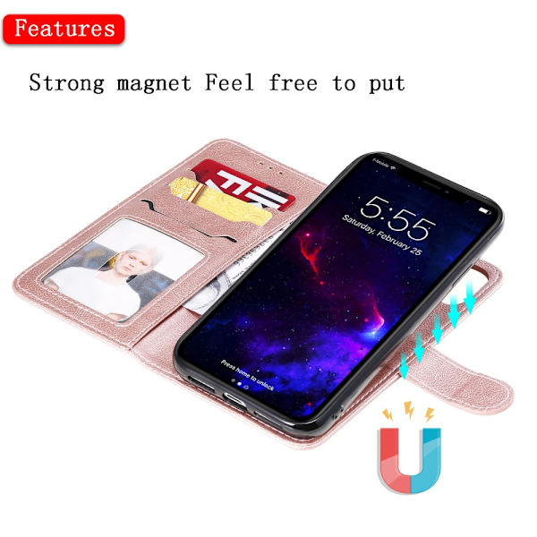 Magnetisk pung i læder til iPhone 11 Rose Guld
