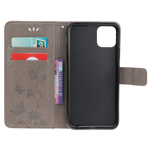 Läderfodral Fjärilar iPhone 12 Pro Max Grå