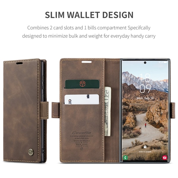 CaseMe Slim Lompakko Kotelo Samsung Galaxy S25 Ultra Ruskea