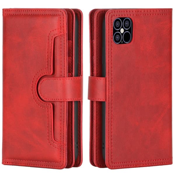 Läder Plånboksfodral Multi-Slot iPhone 13 Pro Röd