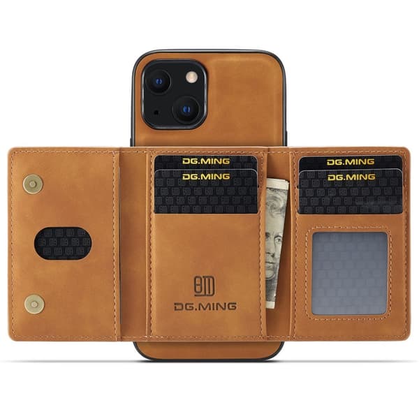 DG.MING 2-i-1 Magnetiskt Skal Med Kortfack iPhone 15 Cognac