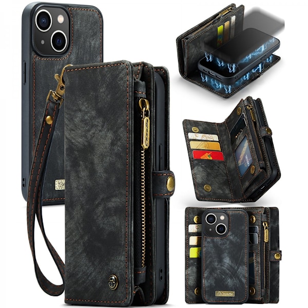 CaseMe Multi-Slot 2 i 1 Plånboksfodral iPhone 13 Harmaa