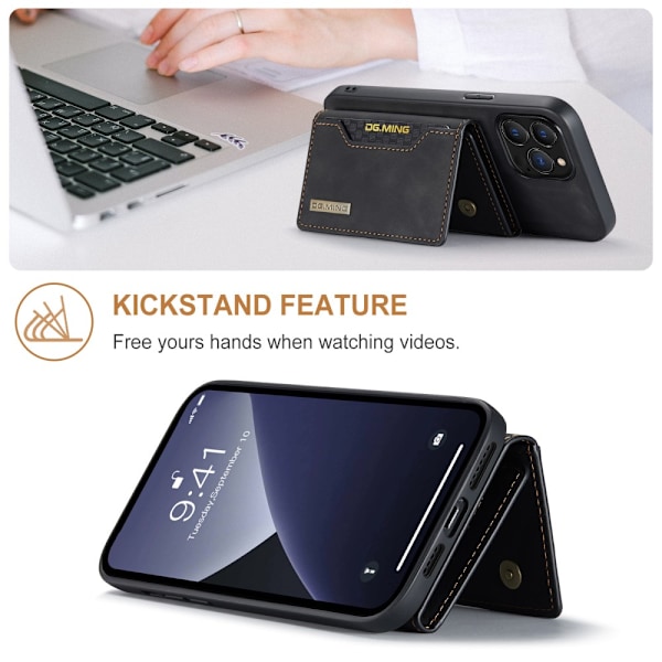 DG.MING 2 i 1 Magnetisk Kortlomme Etui iPhone 16 Pro Sort