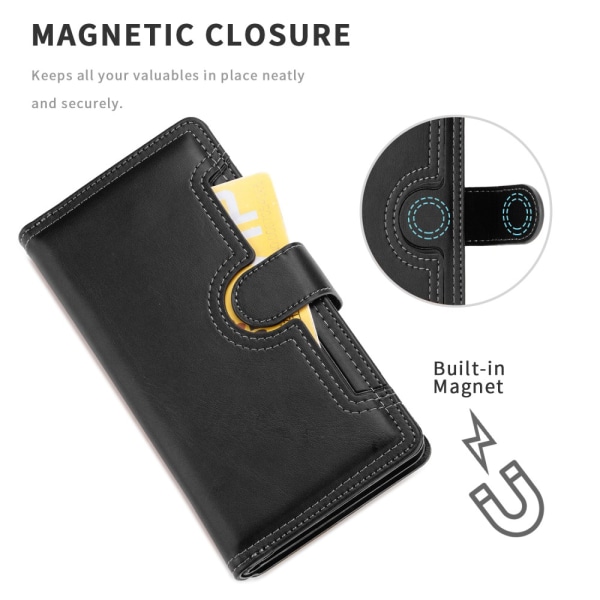Nahkainen lompakkokotelo, monipaikkainen iPhone 13 Pro Max, musta