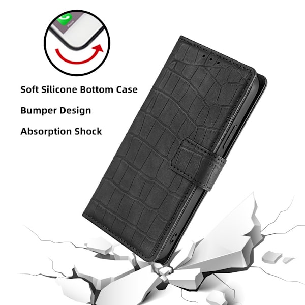 iPhone 14 Pro Etui Krokodillemønster Sort