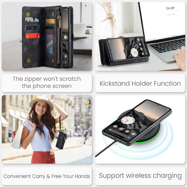 CaseMe Multi-Slot 2-in-1 Lompakko Kotelo Google Pixel 9 Musta