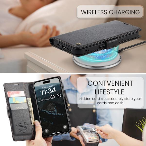 CaseMe Slim Plånboksfodral RFID-skydd iPhone 16 Svart