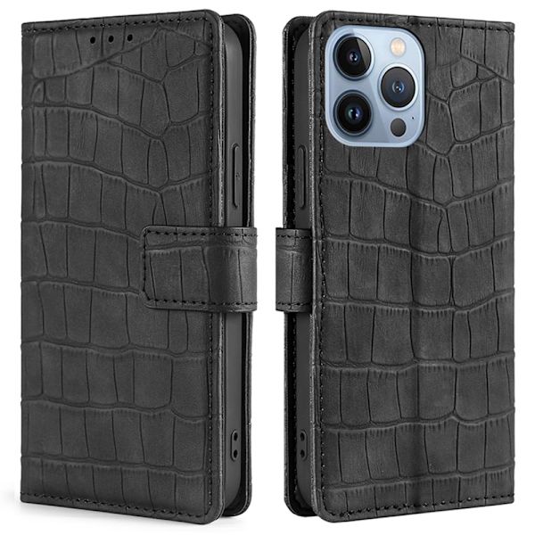 iPhone 14 Pro Etui Krokodillemønster Sort