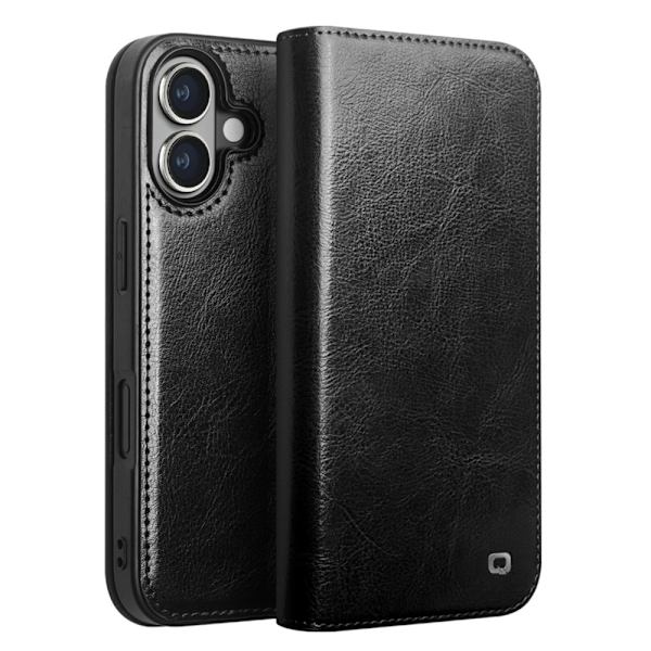 Qialino Leather Wallet Case iPhone 16 Plus Black
