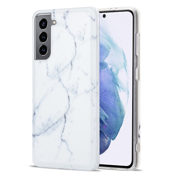 Skal i blødt TPU til Samsung Galaxy S21 i hvid marmor