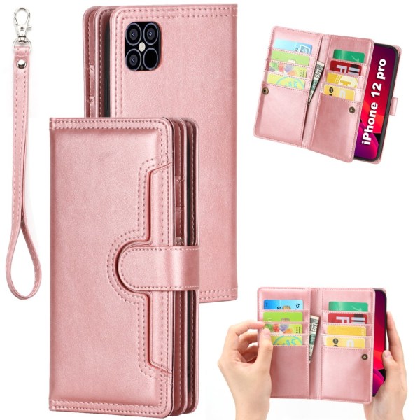 Plånboksfodral Läder Multi-Slot iPhone 12/12 Pro Rose Guld