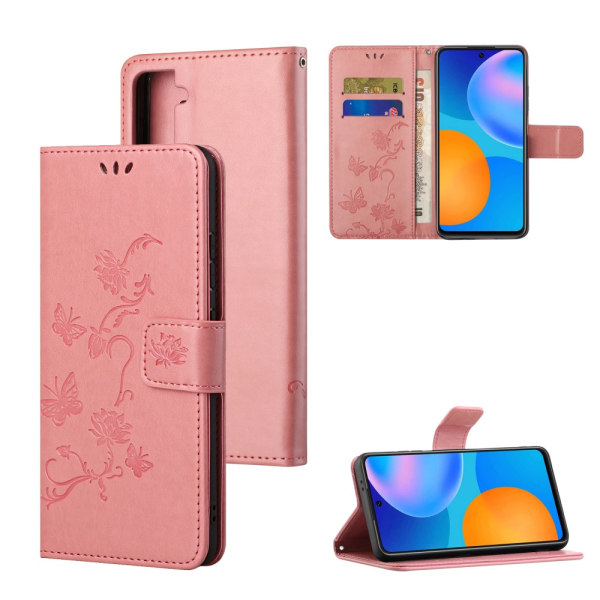 Nahkakotelo Butterflies Samsung Galaxy S21 Plus Pink