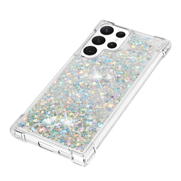 Glitter Bling TPU -kuori Samsung Galaxy S23 Ultra -hopea