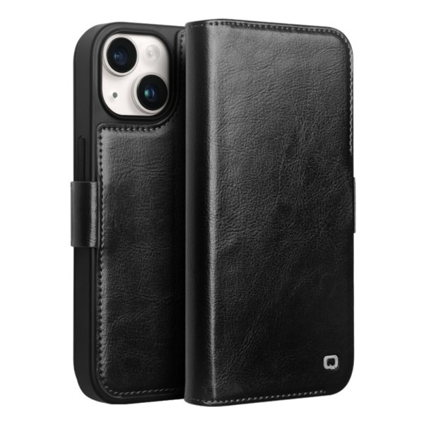 Qialino Læderpung Etui iPhone 15 Sort