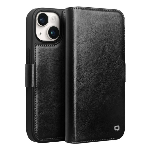 Qialino Leather Wallet Case iPhone 15 Black