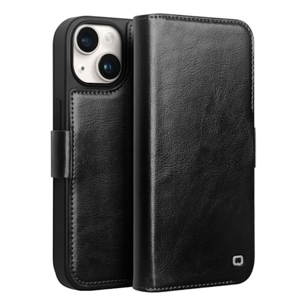 Qialino Nahkainen Lompakkokotelo iPhone 15 Musta