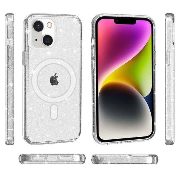 Glitter MagSafe -kuori iPhone 14 läpinäkyvä