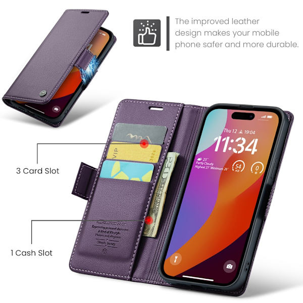 CaseMe Slim Pungetui RFID-beskyttelse iPhone 16 Pro Lilla
