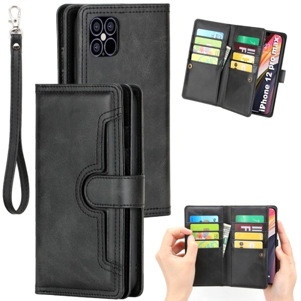 Plånboksfodral Läder Multi-Slot iPhone 12 Pro Max Svart