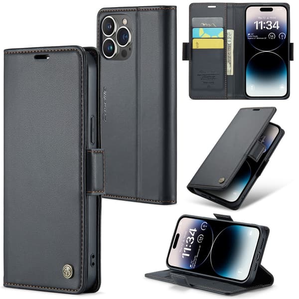 CaseMe Slim Pungetui RFID-beskyttelse iPhone 15 Pro Sort