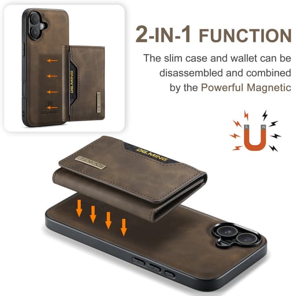 DG.MING 2-i-1 Magnetiskt Skal Med Kortfack iPhone 16 Brun